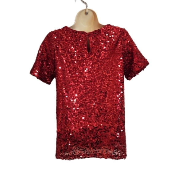 Cato Sequin Oversized Short Sleeve Holiday Party Swing Top Red Small - Picture 5 of 11